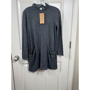 Paper Crane Tunic Dress Mock Neck Long Sleeve Pockets Casual Gray‎ Small